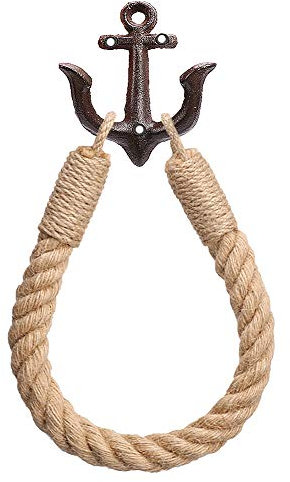 Nautical Toilet Paper Holder Rustic-Industrial Wall-Mounted Nautical Toilet Paper Towel Ring with Metal Hook for Bathroom Decor(Brown)