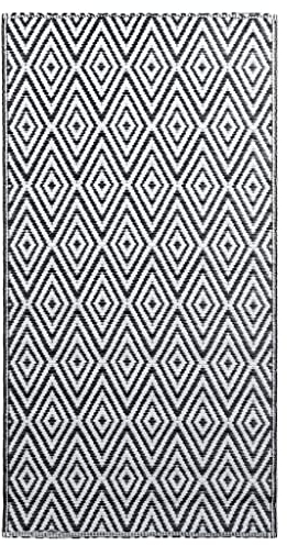 vidaXL Outdoor Teppich Zweischichtiger Jacquard Terrassenteppich Küchenteppich Außenteppich Indoor Terrasse Balkon Flur Küche Bad Weiß Schwarz 120x180cm PP