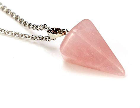 Natural Gem Stone Pyramid Pendulum Pendant Crystal Quartz Onyx Necklaces Suspension for Women Men-Rose Quartz Small