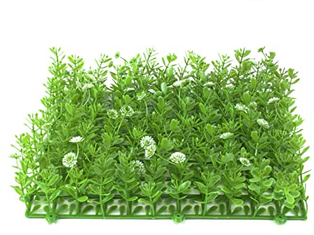 artplants.de Kunststoff Buchsbaum Matte/Hecke KEIL mit Blüten, grün-weiß, 25x25cm - Kunst Buchsbaum Hecke
