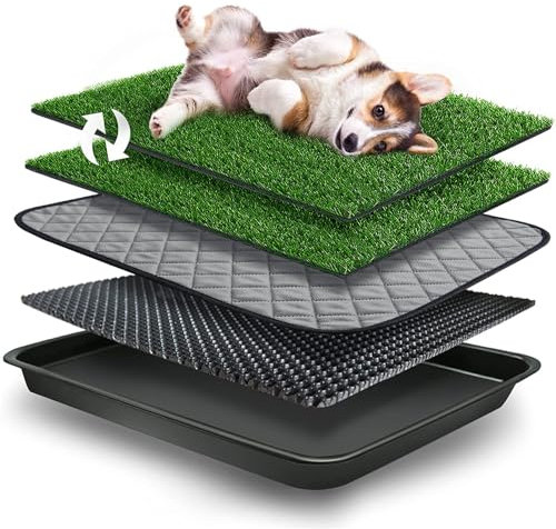 GoldOuya Tapete de césped para Orinal de Mascotas de Pulgadas con Bandeja, Sistema Completo para Entrenamiento de Cachorros en Interiores y Exteriores, Reutilizable, fácil de Limpiar