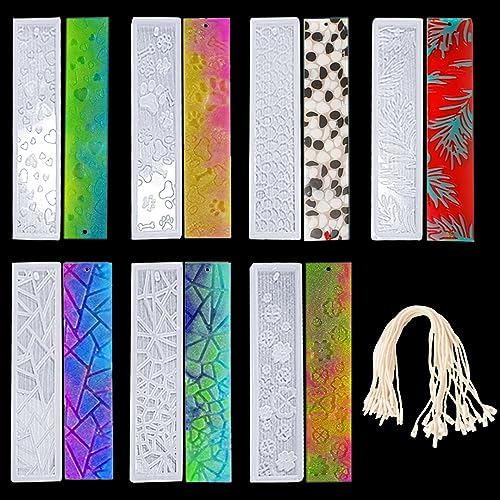 Zayookey 7 Stück Silikonform Epoxidharz Lesezeichen, Personalisiert Lesezeichenform Harz Form mit Quasten Rechteck Lesezeichen Kunstharz Gießen Bookmark Resin Mold DIY Schmuck Anhänger