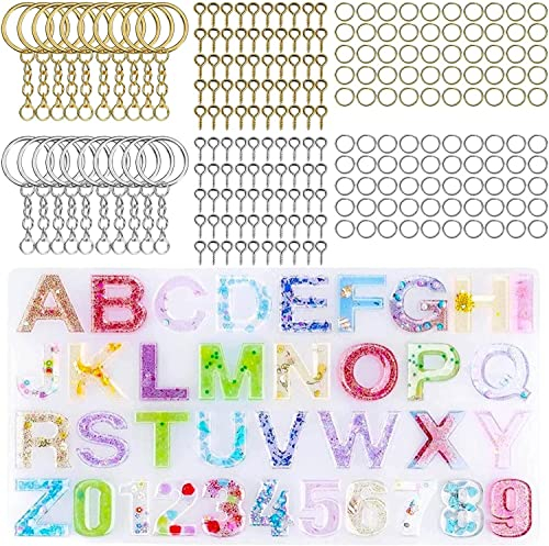 HBYMYDA 221 Piezas Molde Silicona Resina Letras Números Silicona Resina Moldes Alfabeto Moldes de Resina Epoxi para Hacer Colgante Llavero Número de Casa Manualidades Bricolaje