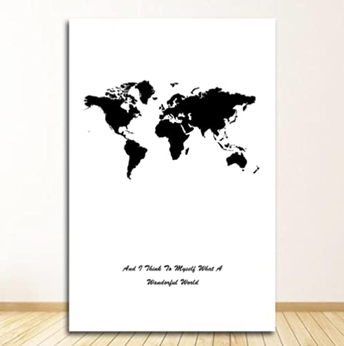 Leinwände Print Schwarz-Weiß-Weltkarte Druck und Poster Ölbild für Zuhause, moderne Dekoration, Dekodruck 50x70cm Kein Rahmen