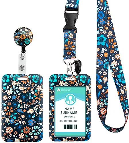 Ausweishülle mit Band, Schlüsselband Ausweishalter Ausziehbar, Schlüsselanhänger mit Karabiner, für Frauen, Lehrer, Krankenschwestern, Doktor, Student(Black Flower)