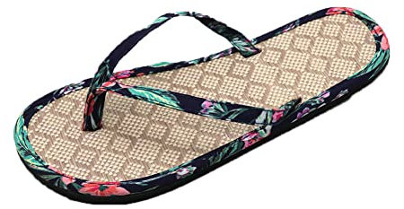 Tongs Confortables pour Femmes D'été Tressé Tongs en Lin de Paille en Bambou à la Mode Antidérapant Casual Floral Flip Flops Respirant Plage Piscine Pantoufles,Noir,39
