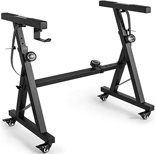 BQKOZFIN Z Style Keyboard Stand, Heavy Duty Adjustable & Portable Digital Piano Stand with 4 Rolling Wheels, Fits 54-88 Key Electric Pianos (Black)