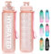 MYFOREST Wasserflasche, BPA-freies Material, 1 l Trinkflasche mit Strohhalm und Zeitmarkierungen, Wasserkrug erfüllt deine Trinkwasserbedürfnisse den ganzen Tag über, Kunststoff,mattes Rosa