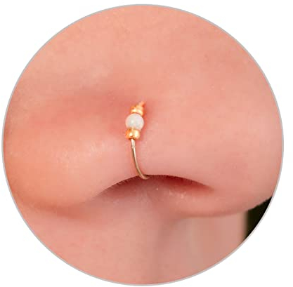 Small Nose Ring Hoop - 14K Gold Filled with 2mm White Fire Opal - 24 Gauge Wire Thickness 7mm Nose Piercing Jewelry