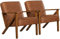 Yaheetech Loungesessel 2er Set Sessel Vintage Relaxsessel Kunstleder mit Massivholzbeinen Einzelsofa für Wohnzimmer/Schlafzimmer/Empfangsbereich Hellbraun