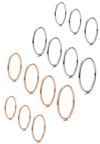 Milacolato 1mm Edelstahl Stapelringe für Damen | Dünne Goldene Glattbandringe | Kombinierbare Knöchelringe Daumen Pinky Midi Ringe Größe 3/4/5/6/7/8/9 Silber RosaGold