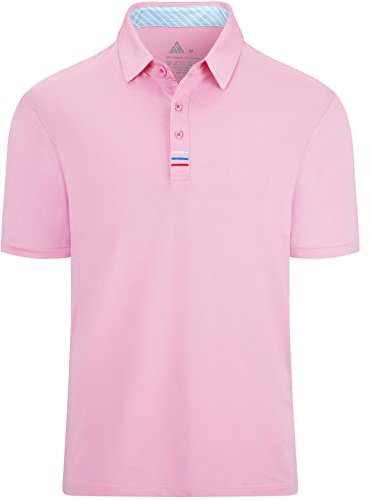 JACKETOWN Polo Homme à Manches Courtes Monochrome Golf Polos Men Button Plack T-Shirt Respirant Design BroderieMen's Polo Shirt Sport Tennis Séchage Rapide Été Rose M