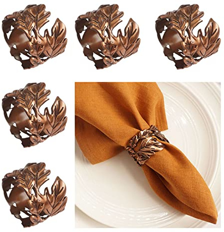 Utalek Serviettenringe in Blattform, 6 Stück, bronzefarbene Serviettenringe, Metall-Serviettenringhalter für Dinner-Party, Hochzeit, Bankette, Thanksgiving, Feiertage, Tischdekoration