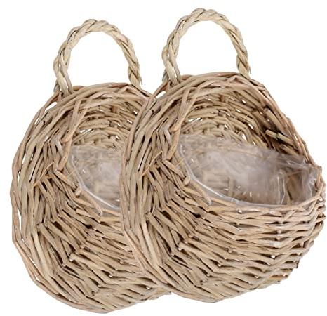 Cabilock 2st Blumenkorb Aus Rattan Zum Aufhängen An Der Wand Flechtkorb Für Die Küche Hängender Boho-Korb Bauernwandkorb Wand Korb Bauernhaus-wohndekoration Orchidee Pflanze Hölzern