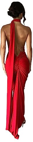 ABYOVRT Sexy rückenfreies, figurbetontes Maxikleid für Damen, ärmellos, offener Rücken, zum Ausgehen, elegantes Party-Cocktailkleid, langes Kleid