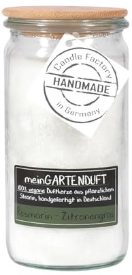 Candle Factory meinGARTENDUFT vegane Duftkerzen aus pflanzlichem Stearin im hitzebeständigen Glas der Marke Weck®, ca. 70h Brennzeit, Duft: Rosmarin - Zitronengras