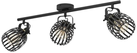 EGLO Deckenstrahler Segovia, 3-flammige Deckenlampe mit schwenkbaren Spots, Deckenleuchte aus Metall in Schwarz und Messing-gebürstet, Deckenspot mit E27 Fassung