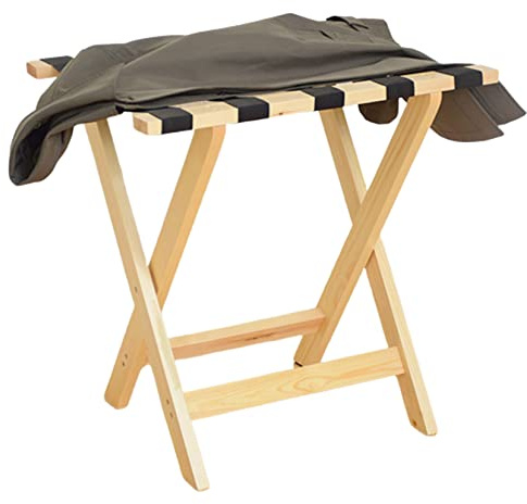 PTATT Porte-Bagages Pliant pour Chambre D'hôtes, Hôtel Porte-Bagages Pliant en Bois Massif, Tabouret Pliant De Voyage, Support De Valise avec 5 Sangles Noires - Bois Natur Wood Color