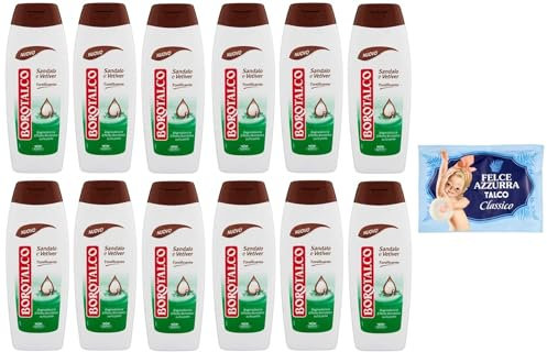 Borotalco Tonificante Bagnodoccia Sandalo e Vetiver, gel de ducha con sándalo y vetiver, 500 ml + 1 paquete de polvo de talco FELCE AZZURRA 100 g