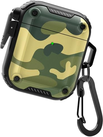 DASFOND Custodia Armor per Airpods 2/1 - Custodia protettiva integrale resistente agli urti con clip di sicurezza compatibile con la custodia Apple Airpods 2/1 generazione, Verde