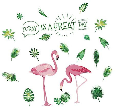Homoyoyo Stickers Muraux Flamants Roses Et Vertes Style Pastoral Vinyle Amovible Sans Odeur Pour Chambre Adulte Salon Et Chambre Garçon Fille