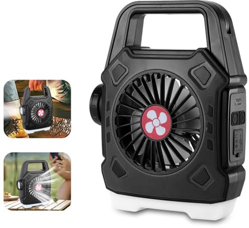 YOUNICE Portable Camping Light with Fan 3 in 1 Multifunctional Camping Fan Outdoor Flashlight USB Charging Tent Fan for Tent Car Trip Sleep Hurricane Emergency (Black)