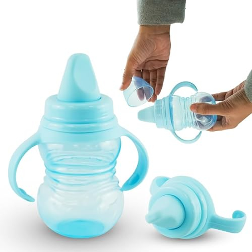 290ml Leakproof Water Sippy Cup | Bedtime Beakers for Toddlers with Handles | BPA Free Babies Training Water Bottle, Unisex Baby Blue Sippy Cup with Lid 6+ Months