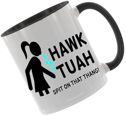 Crealuxe Kaffeetasse - Hawk Tuah - spit on that thang! - Spruchtasse, Bürotasse, bedruckte Keramiktasse, Hochwertige Kaffeetasse, Tasse personalisiert mit Name/Spruch (Schwarz)