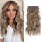 FESHFEN Clip in Extensions, 4PCs Lang Wellig Voller Kopf Haarverlängerungen mit Clips Synthetik Gewellt Brünett Gemischt Aschblond Haarextension Wavy Haar Extensions Clip in Haarteil für Damen 40 cm