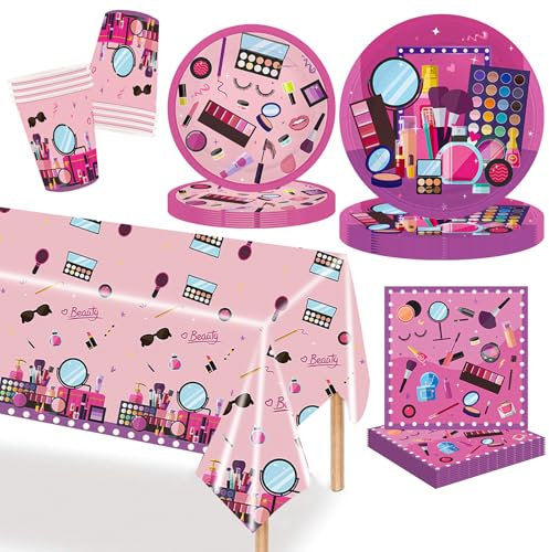MORAINJAY Ensemble de Vaisselle de Fête SPA 51 Pièces, Assiettes, Tasses, Serviettes, Décoration de Table Cosmétiques,Décoration pour Soirée à Thème SPA, Accessoires de Fête Princesse Fille