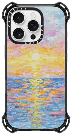 CASETiFY Bounce iPhone 16 Pro Case [Shockproof / 21.3ft. 6X Military Grade Drop Protection/Compatible with Magsafe] - Frosted Sunset - Clear Black