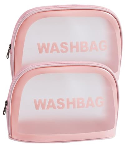 Tangger Borse Da Toilette Trasparente,2 Pezzi Borsa Cosmetici da Viaggio,Borse da Viaggio Impermeabile, PVC Trousse da Viaggio Impermeabile,pochette trasparente,per Bagno, Viaggio, Aereo (Rosa)