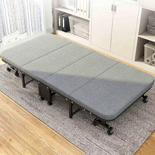Gästebett Klappbar mit Matratze Bis 200kg, Klappbett Gästebett Aus Stahlrahmen mit Rollen, Platzsparendes Bett Perfekt Als Notbett Schlafzimmer Wohnzimmer Büro(190x90x30cm)