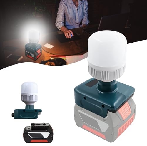 BTRUI Arbeitsleuchte für Bosch 18V GBA System Akku, 12W 1500lm LED Baustrahler mit E27 Bulbs, Taschenlampe Baustellenlampe, für Wartungsarbeiten,Camping und den Außenbereich(Nicht PBA Akku)