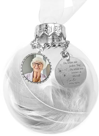Wamantic Weihnachtskugel Personalisiert mit Foto und Namen Weihnachtsbaumschmuck Gedenkanhänger zum Aufhängen Christbaumschmuck für Familie