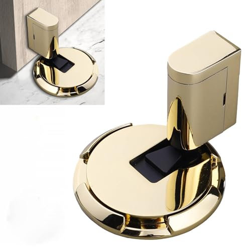 Butée de Porte Magnétique Améliorée, Cale Porte Bloc Porte e Sol Silencieuse en Alliage de Zinc Réglable sans Perforation avec Vis et Adhésif, pour Porte de Salon, Chambre, Cuisine, Bureau (Or)