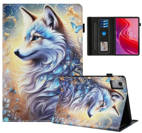 Rostsant Coque pour Lenovo Tab M11 2024 Impression Graphique Housse en Tablette Cuir PU Protection pour Lenovo Tab M11 11 Pouces TB330FU Loup Blanc