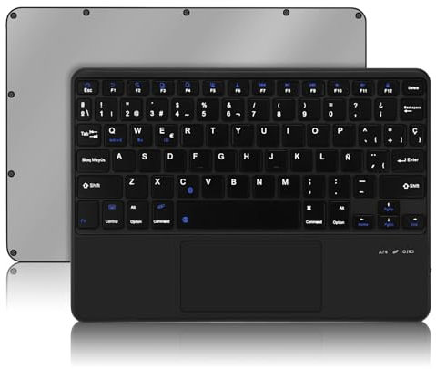 Teclado Touchpad Español Ñ Bluetooth Inalámbrico Súper Delgado para iOS Apple iPad Tablet, Android Samsung, Huawei, Lenovo, Windows, para Todos los Dispositivos con Bluetooth, Negro