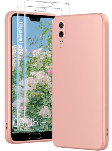 HuwaiH 3 in 1 Hülle für Huawei P20, mit 2 Stück 9H 0.33mm Panzerglas, Upgraded Kameraschutz, Kratzfeste Stoßfeste Handyhülle für Huawei P20(Rosa)