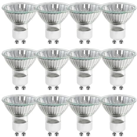 WinDerMo GU10 Halogen Leuchtmittel 50W, Halogenlampen GU10 Dimmbar 12 Stück, Glühlampen GU10 2700K Warmweiß, Halogen 50W 230V Glühbirne, Halogen Reflektor 50x53mm, Halogen Spot Deckenglühbirnen 500LM