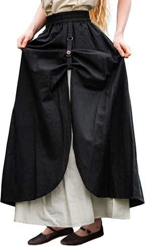 Leonardo Carbone® Damen Rock Elise | Doppellagiges Design | Elastischer Bund | Karneval, Halloween, Cosplay, LARP, Mittelalter, Kostüm, Gewandung, Festival | Baumwolle Schwarz/Natur L/XL
