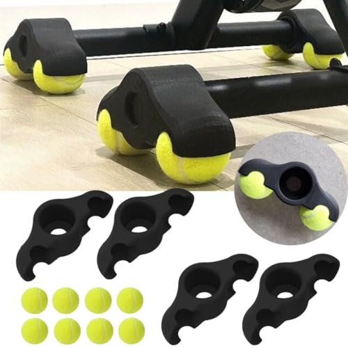 4pcs Indoor Bike Trainer Stand Rocker Feet Adapters with 8pcs Tennis Balls, for Indoor Bicycle Trainer Training Stationary Bikes, Stability Accessories for Smart Bike Resistance Trainer (A)