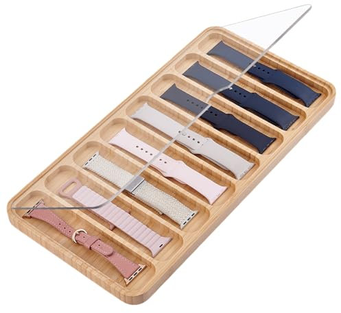 PH PandaHall 8 Schlitze Uhrenarmband Organizer Aus Holz Uhrenarmband Aufbewahrungsbox Tablett Watch Band Display Organizer Mit Deckel Geeignet Für Die Meisten Größen Von Uhrenarmbändern, 19x37.5x1.7cm