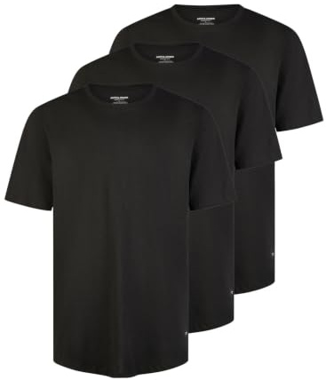 JACK & JONES Tshirt Herren lang geschnitten Set 100% Bio-Baumwolle Regular Fit JJENOA 3er Pack Rundhals Kurzarm Sommer Organic Basic Tee Shirt, Größe:XXL, Farbe:Pack 4 (Black)