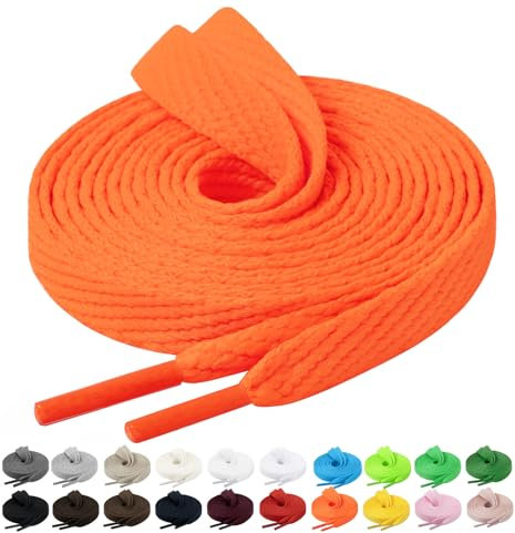 Handshop 2 pares de cordones planos para zapatillas 10mm ancho 20 colores, cordones anchos para zapatillas deportivas, zapatillas de skate Naranja Neón 137 cm