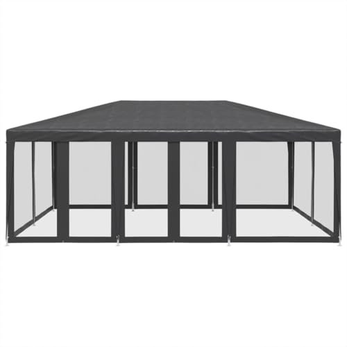 Partyzelt 6x4 m mit 10 Netz-Seitenteilen, Anthrazit, Wasserabweisendes HDPE-Zelt mit Eisenrahmen, Gartenpavillon für Terrasse & Feier