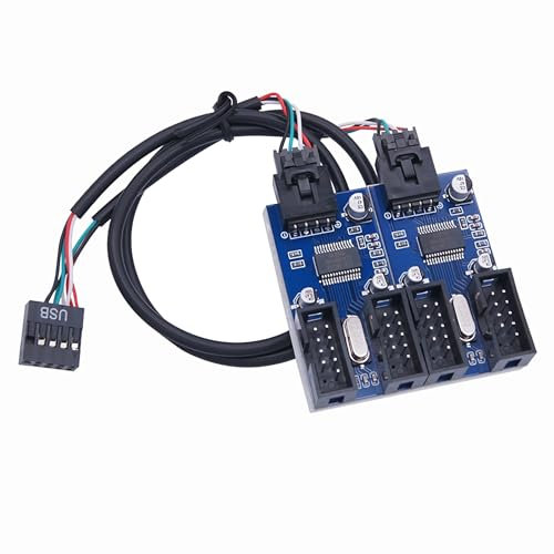 O57S USB 2.0 Hub Intern Splitter – 1x 9-Pin auf 4X 9-Pin Header – Interne Erweiterung für Mainboard – 4 Ports USB-Anschluss für PC & Gaming
