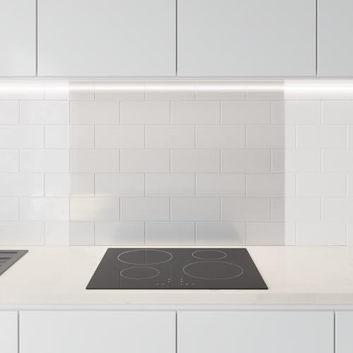 Rückwand24 Spritzschutz Küchenrückwand - Glasrückwand zum Küchenfliesen überkleben, Wandschutz Küche ohne Bohren, Nischenverkleidung Herd Klarglas 125 x 40 x 0,6 cm