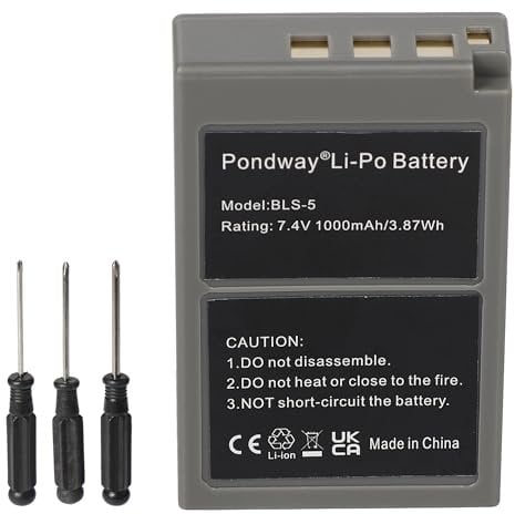 PONDWAY 1000mAh 7.4V BLS-5 Replacement Battery Compatible with Olympus OM-D E-M10/Mark Il/Mark IlI/MarkIlI S/Mark IV, PEN E-P3/PL1/PL2/PL3/PL5/PL6/PL7/PL8/PL9/PM1/PM2/Stylus 1s BLS-50 Cameras Cells