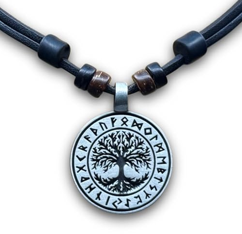 HANA LIMA Lederhalskette Yggdrasil Weltenesche Tree of Life Halskette Lederkette Herren Damen